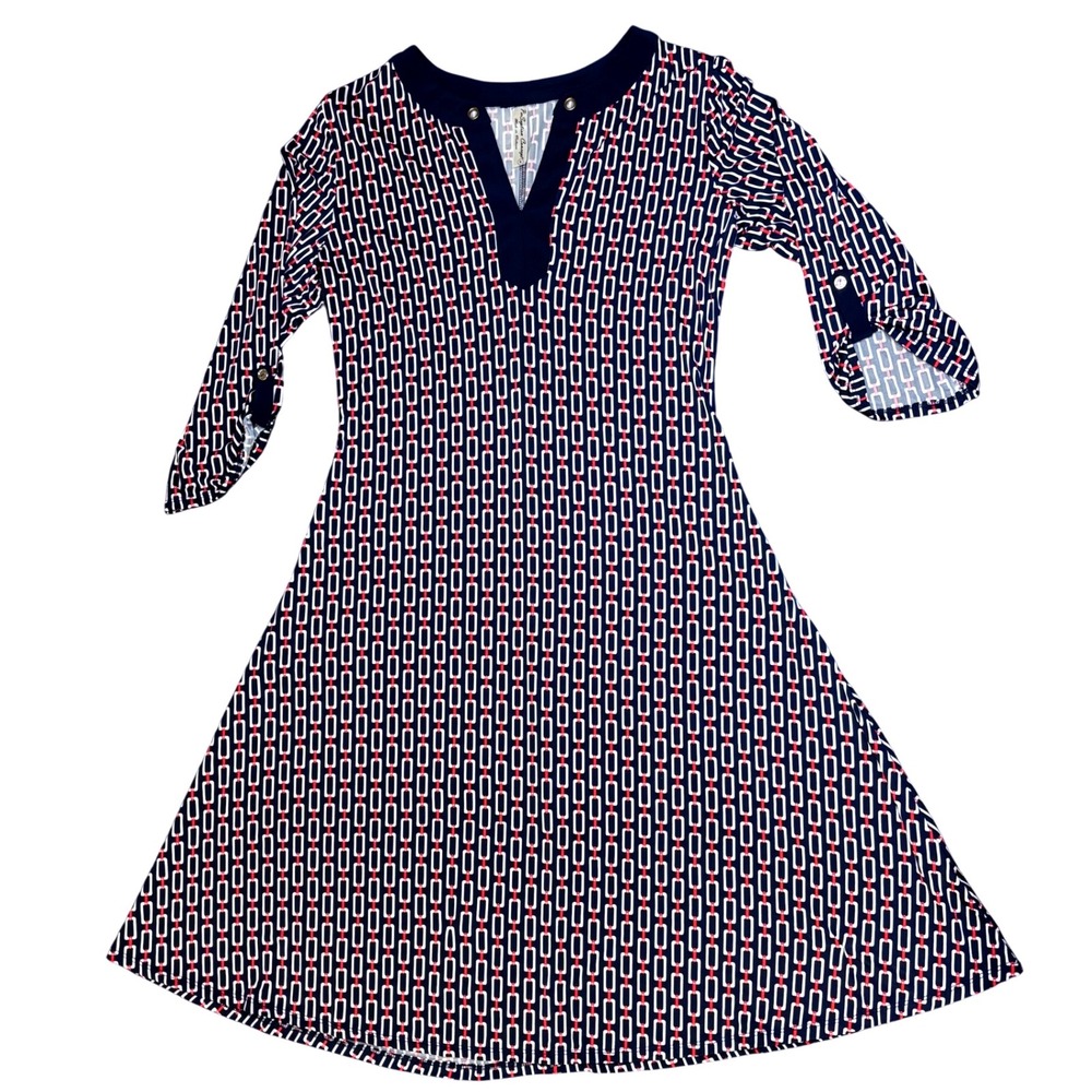 Per Seption Concept Womens Dress Small‎ Navy Red White Geometric Print